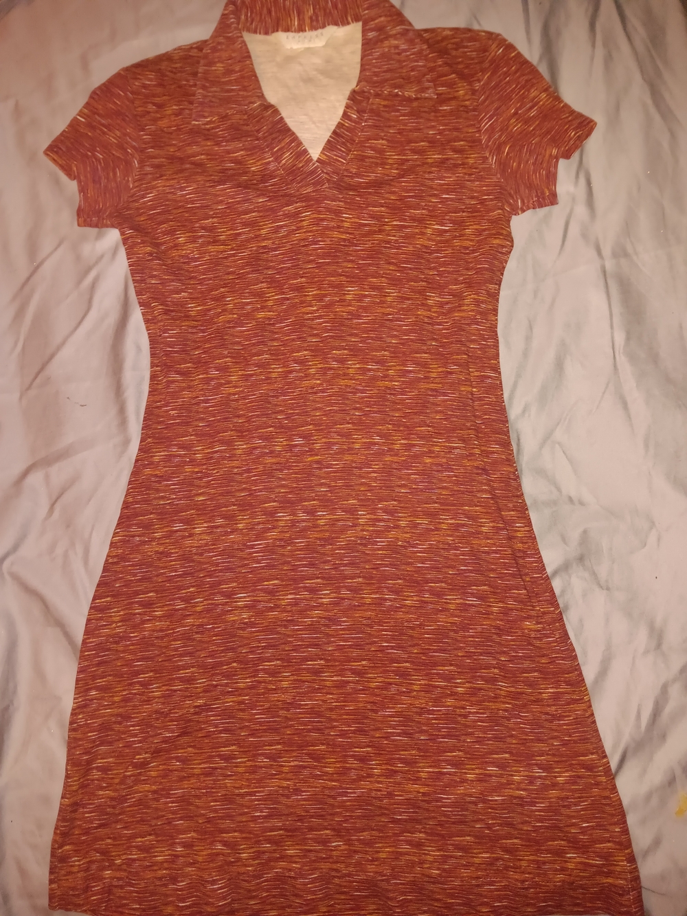 Express Striped V-Neck Dress in Rust, Yellow & Cream